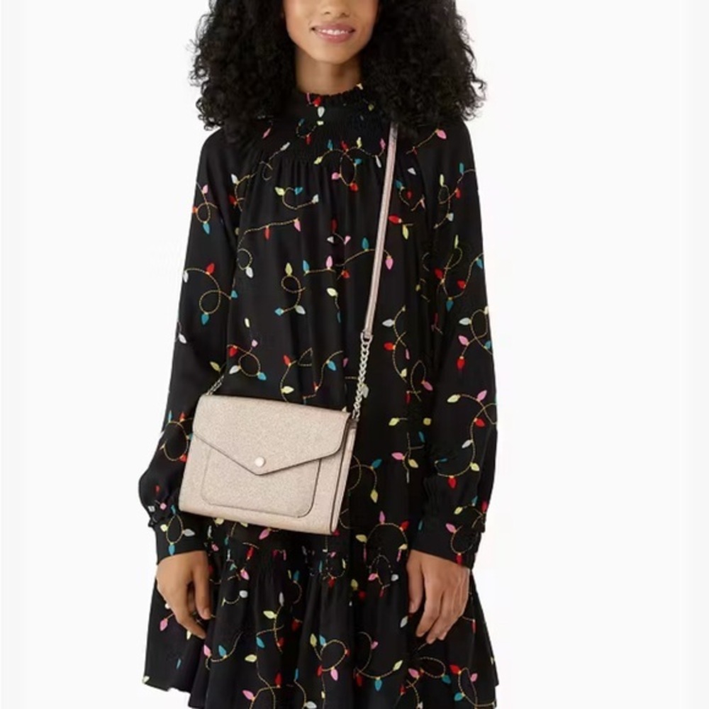 Kate Spade NWT Rose Gold Glitter Tinsel Envelope Flap Crossbody